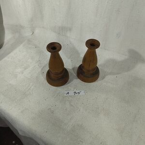 Pair Of wooden candle stick holders vintage